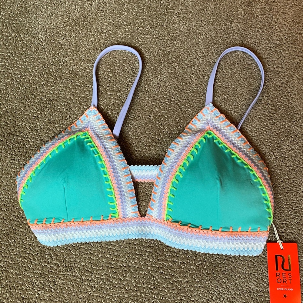 River Island Turquoise Crochet Detail Bikini Top NWT